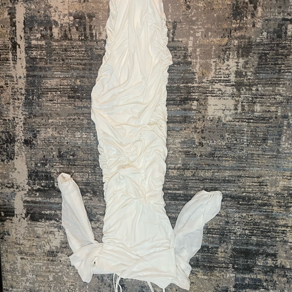 White ruched mesh maternity dress maxi dress